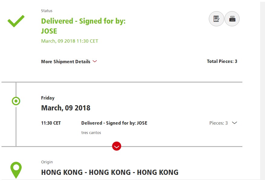 To Spain customer fast  delivery record